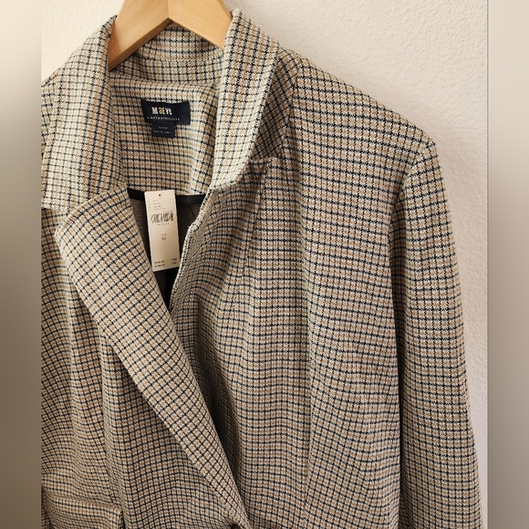 Maeve Anthropologie Women's Collegiate Knit Blazer Brown Tan Plaid XL NWT - Picture 5 of 12